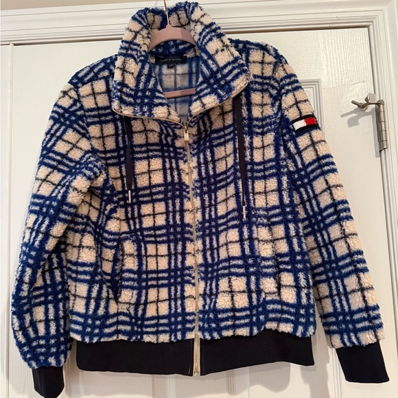 Tommy Hilfiger Jackets & Blazers - Tommy Hilfiger Navy and Cream Checkered Teddy Jacket